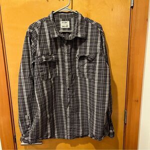 P D & C pd&c mens xxl black plaid button down long sleeve shirt
